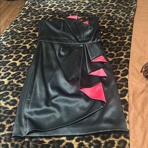 Black and Pink Strapless Ruched Cocktail Dress by White Black Market